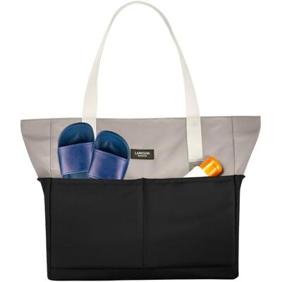 LARKSON Saco de praia mulher homem preto Linn Tote Bag grande para férias, desportos, viagens bolsa Shopper com fecho de correr LARKSON Saco de praia mulher homem preto Linn Tote Bag grande para férias, desportos, viagens bolsa Shopper com fecho de correr