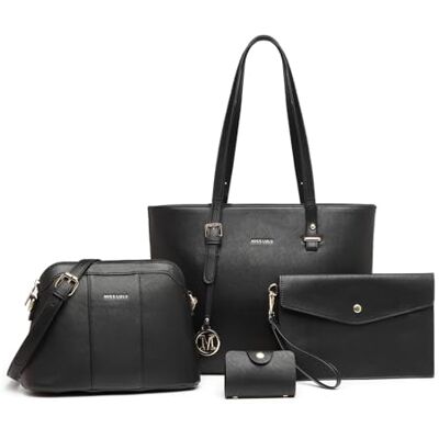 Miss Lulu Mala de mulher em PU 4 peças Set Tote Bag para universidades e vida quotidiana leve e espaçoso Miss Lulu Mala de mulher em PU 4 peças Set Tote Bag para universidades e vida quotidiana leve e espaçoso