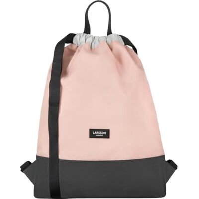 LARKSON Mala de desporto para homem e mulher Nº 7 bolsa infantil com cordão mochila pequena de tecido para ginásio material reciclado, Rosa Cinzento, Tamanho único LARKSON Mala de desporto para homem e mulher Nº 7 bolsa infantil com cordão mochila pequena de tecido para ginásio material reciclado, Rosa Cinzento, Tamanho único