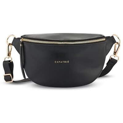 Expatrié Bolsa de cintura mulher Alice Small bolsa canguru de couro vegan para festivais, viagens e todos os dias bolsa de cintura elegante repelente de água, Preto, Tamanho único Expatrié Bolsa de cintura mulher Alice Small bolsa canguru de couro vegan para festivais, viagens e todos os dias bolsa de cintura elegante repelente de água, Preto, Tamanho único