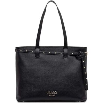 Liu Jo Milano mala de mão para mulher, couro sintético preto, design elegante com tachas Liu Jo Milano mala de mão para mulher, couro sintético preto, design elegante com tachas
