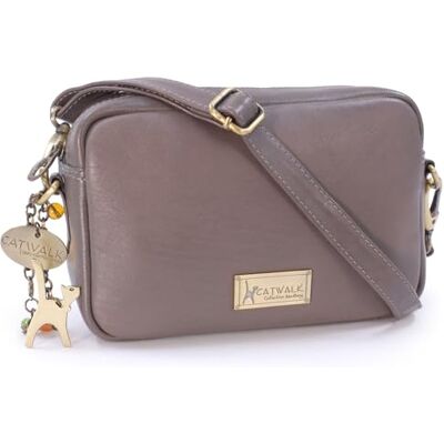 Catwalk Collection Handbags Bolsa Tiracolo Pequena de Couro Genuíno Bolsa de Mão Feminina Bolsa Transversal com Alça Removível Polly, cinzento, S Catwalk Collection Handbags Bolsa Tiracolo Pequena de Couro Genuíno Bolsa de Mão Feminina Bolsa Transversal com Alça Removível Polly, cinzento, S