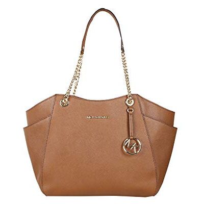 Michael Kors Jet Set Travel Mala de ombro grande com corrente de couro para viagens Michael Kors Jet Set Travel Mala de ombro grande com corrente de couro para viagens