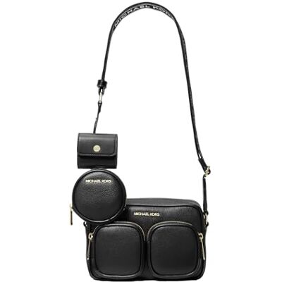 Michael Kors Jet Set Travel mala mensageiro médio de couro preto Michael Kors Jet Set Travel mala mensageiro médio de couro preto