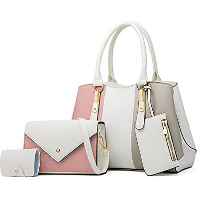 NICOLE & DORIS Malas de mulher 4 peças mala de mão cores contrastantes mala de tiracolo elegante Satchel carteira mala senhora tote grande malas de ombro NICOLE & DORIS Malas de mulher 4 peças mala de mão cores contrastantes mala de tiracolo elegante Satchel carteira mala senhora tote grande malas de ombro