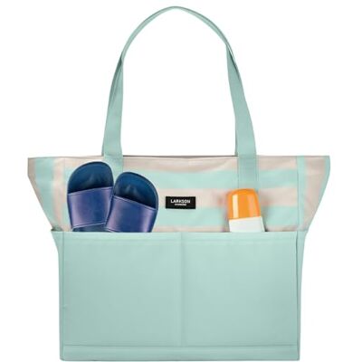 LARKSON Saco de praia mulher homem menta Linn Tote Bag grande para férias, desportos, viagens bolsa Shopper com fecho de correr LARKSON Saco de praia mulher homem menta Linn Tote Bag grande para férias, desportos, viagens bolsa Shopper com fecho de correr