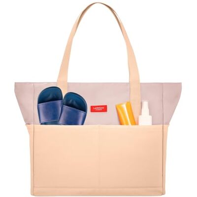 LARKSON Saco de praia mulher homem Linn Tote Bag grande para férias, desportos, viagens bolsa Shopper com fecho de correr LARKSON Saco de praia mulher homem Linn Tote Bag grande para férias, desportos, viagens bolsa Shopper com fecho de correr