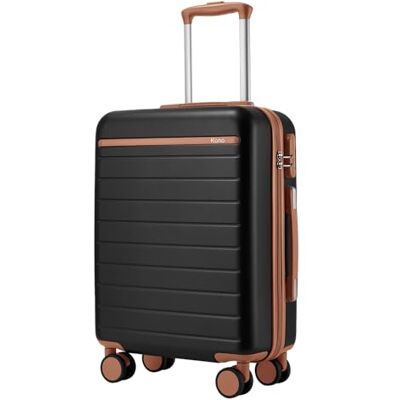 Kono Mala de cabine 55 x 40 x 20 cm, mala leve de composto ABS PC, bagagem de mão com 4 rodas, preta Kono Mala de cabine 55 x 40 x 20 cm, mala leve de composto ABS PC, bagagem de mão com 4 rodas, preta