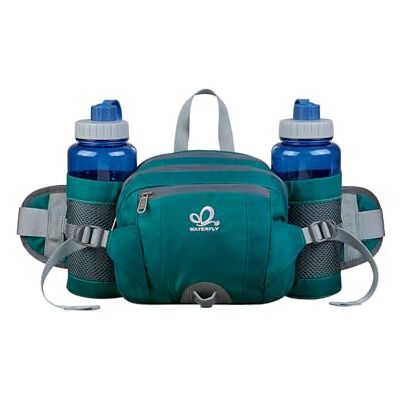 Waterfly Bolsa de cintura desportiva para corrida impermeável multifuncional com porta-garrafas para corrida, caminhadas, ciclismo para homem e mulher, verde Waterfly Bolsa de cintura desportiva para corrida impermeável multifuncional com porta-garrafas para corrida, caminhadas, ciclismo para homem e mulher, verde