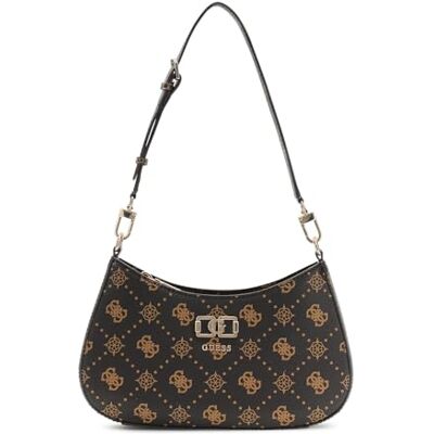 GUESS bolsa de ombro Emelie Logo Top Zip Shoulder Bag expresso logótipo castanho escuro GUESS bolsa de ombro Emelie Logo Top Zip Shoulder Bag expresso logótipo castanho escuro