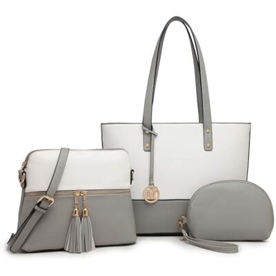 Miss Lulu Malas de mão bolsa mulher grande mala de tiracolo mulher bolsa de ombro mulher conjunto de 4 peças bolsa de design vintage com blocos de cor Miss Lulu Malas de mão bolsa mulher grande mala de tiracolo mulher bolsa de ombro mulher conjunto de 4 peças bolsa de design vintage com blocos de cor