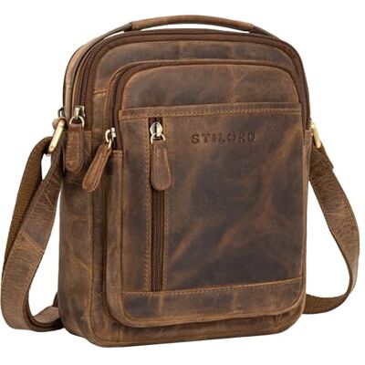 STILORD " mala homem pele mala tiracolo castanho mensageiro bag crossbody mala pequena couro autêntico com alça mala de mão viagem lazer trabalho 8" tablet STILORD " mala homem pele mala tiracolo castanho mensageiro bag crossbody mala pequena couro autêntico com alça mala de mão viagem lazer trabalho 8" tablet