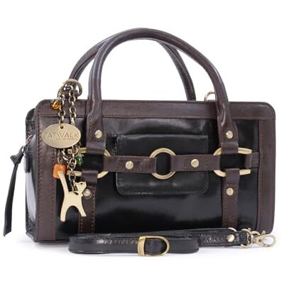 Catwalk Collection Handbags Bolsa de mão com alça de tiracolo Bolsa com alça média Bolsa pequena de tiracolo para mulher , Preto/castanho Catwalk Collection Handbags Bolsa de mão com alça de tiracolo Bolsa com alça média Bolsa pequena de tiracolo para mulher , Preto/castanho