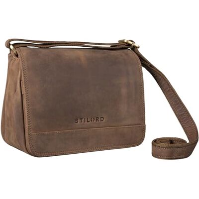 STILORD '' Elegante mala de mão couro pequeno bolsa tiracolo vintage mini crossbody bag para sair noite festa de couro autêntico, Castanho Médio STILORD '' Elegante mala de mão couro pequeno bolsa tiracolo vintage mini crossbody bag para sair noite festa de couro autêntico, Castanho Médio
