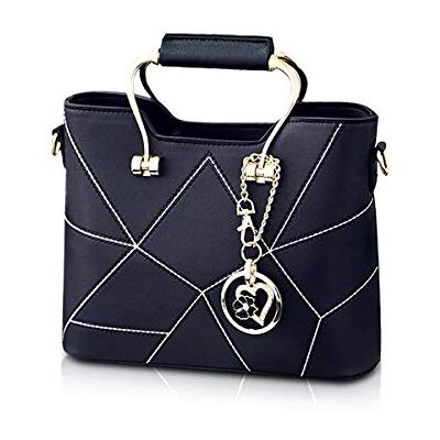 NICOLE & DORIS , Malas de mulher, mala Tote de senhora em couro sintético PU, com flores, bolsa de ombro, bolsa de compras com pingentes de metal e cristais, Preto, L, Elegante NICOLE & DORIS , Malas de mulher, mala Tote de senhora em couro sintético PU, com flores, bolsa de ombro, bolsa de compras com pingentes de metal e cristais, Preto, L, Elegante