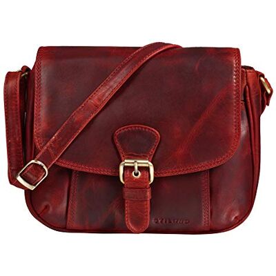 STILORD " mala de mão pele pequena mulher mala de ombro para sair noite festa mala tiracolo de couro autêntico cor: castanho médio, Kara vermelho STILORD " mala de mão pele pequena mulher mala de ombro para sair noite festa mala tiracolo de couro autêntico cor: castanho médio, Kara vermelho