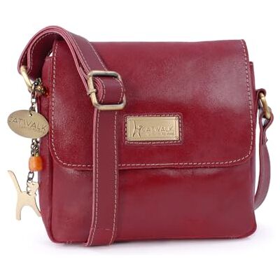 Catwalk Collection Handbags Bolsa tiracolo de mulher Bolsa cruzada pequena de couro Bolsa messenger de couro envelhecido Sabine S, Vermelho Catwalk Collection Handbags Bolsa tiracolo de mulher Bolsa cruzada pequena de couro Bolsa messenger de couro envelhecido Sabine S, Vermelho