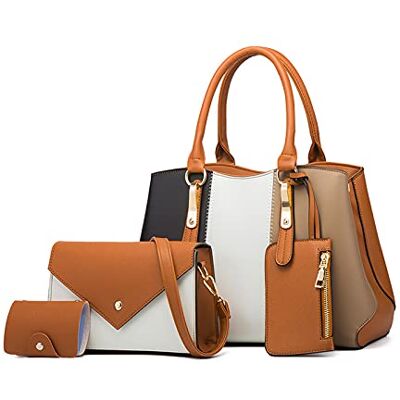 NICOLE & DORIS Malas de mulher 4 peças mala de mão cores contrastantes mala de tiracolo elegante Satchel carteira mala senhora tote grande malas de ombro NICOLE & DORIS Malas de mulher 4 peças mala de mão cores contrastantes mala de tiracolo elegante Satchel carteira mala senhora tote grande malas de ombro