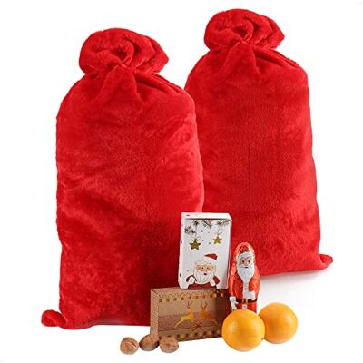 com-four ® 2 x bolsa de Natal XL nobre feita de pelúcia com cordão vermelho bolsa de presente para presentes de Natal acessórios para disfarce de pai Natal decoração de Natal (2 peças peluche Bolsa con cordón para regalos, accesorio de disfraz de Papá N com-four ® 2 x bolsa de Natal XL nobre feita de pelúcia com cordão vermelho bolsa de presente para presentes de Natal acessórios para disfarce de pai Natal decoração de Natal (2 peças peluche Bolsa con cordón para regalos, accesorio de disfraz de Papá N