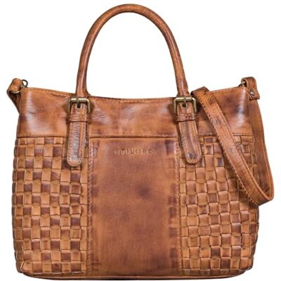 STILORD Moderno mala de pele mulher com aparência trançada mala tiracolo para senhoras Tote Bag mala de mão couro autêntico cor: larino castanho STILORD Moderno mala de pele mulher com aparência trançada mala tiracolo para senhoras Tote Bag mala de mão couro autêntico cor: larino castanho