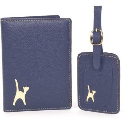 Catwalk Collection Handbags Capa de passaporte e etiqueta mala de mulher em couro conjunto presente de viagem porta-passaporte tag bagagem para conjunto, azul, Clássico Catwalk Collection Handbags Capa de passaporte e etiqueta mala de mulher em couro conjunto presente de viagem porta-passaporte tag bagagem para conjunto, azul, Clássico