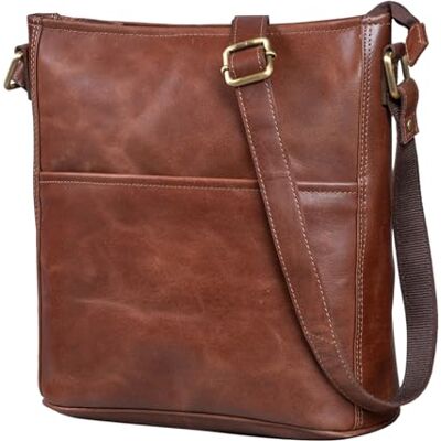 LEABAGS Bolsa de couro para mulher bolsa de ombro de couro genuíno ombro para trabalho, universidade, escola e tempo livre, tamanho M (24 x 23 x 6 cm) Vintage Cognac LEABAGS Bolsa de couro para mulher bolsa de ombro de couro genuíno ombro para trabalho, universidade, escola e tempo livre, tamanho M (24 x 23 x 6 cm) Vintage Cognac