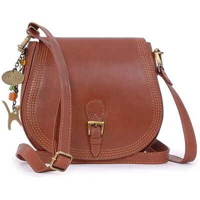 Catwalk Collection Handbags Mala de tiracolo média de pele de mulher mala tipo saddle com alça ajustável Isabella torrado Catwalk Collection Handbags Mala de tiracolo média de pele de mulher mala tipo saddle com alça ajustável Isabella torrado