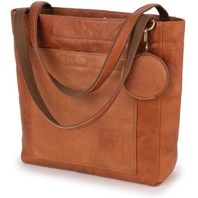 Berliner Bags Seville Bolsa Shopper de couro autêntica para mulher, toté grande com alças reforçadas, compartimentos amplos e bolso interior com fecho de correr, design elegante, Castanho, Tamanho Berliner Bags Seville Bolsa Shopper de couro autêntica para mulher, toté grande com alças reforçadas, compartimentos amplos e bolso interior com fecho de correr, design elegante, Castanho, Tamanho