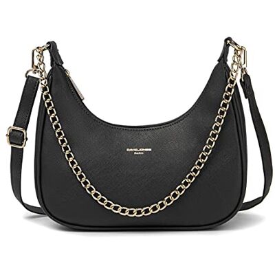 David Jones Mala de tiracolo mulher bolsa de couro PU rígida malas de mão Embague noite elegante Clutch Messenger Crossbody Bag Hobo preto David Jones Mala de tiracolo mulher bolsa de couro PU rígida malas de mão Embague noite elegante Clutch Messenger Crossbody Bag Hobo preto