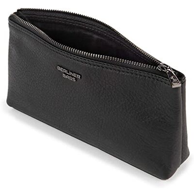 Berliner Bags Estojo de Couro Genuíno para Mulher, Estojo de Maquilhagem e Bolsa de Higiene com Fecho Premium e Forro de Algodão, Preto, Minimalista Berliner Bags Estojo de Couro Genuíno para Mulher, Estojo de Maquilhagem e Bolsa de Higiene com Fecho Premium e Forro de Algodão, Preto, Minimalista
