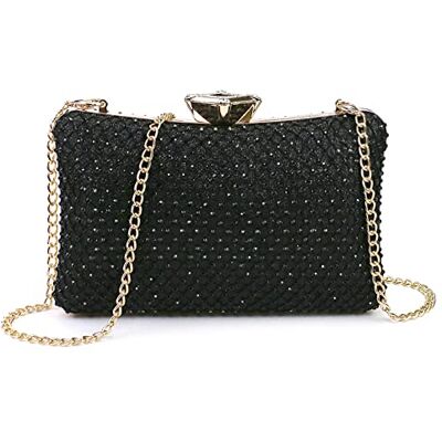 NICOLE & DORIS Malas de festa para mulheres mala de noite malas de cerimónia mulher malas de clutch carteira de mão com diamante brilhante mala tiracolo corrente, Preto, Elegante NICOLE & DORIS Malas de festa para mulheres mala de noite malas de cerimónia mulher malas de clutch carteira de mão com diamante brilhante mala tiracolo corrente, Preto, Elegante