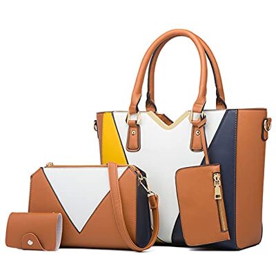 NICOLE & DORIS Malas de mulher mala tiracolo simples grande ombro bolsa PU couro mala Shopper Tote mala de mão 4 peças conjunto NICOLE & DORIS Malas de mulher mala tiracolo simples grande ombro bolsa PU couro mala Shopper Tote mala de mão 4 peças conjunto