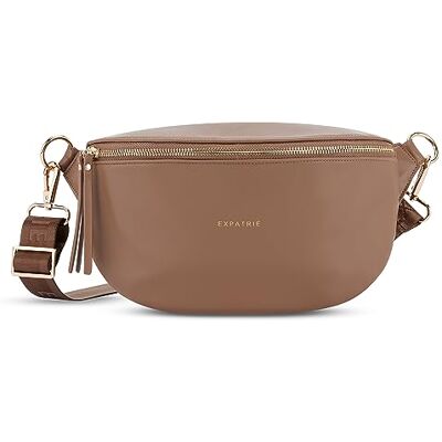 Expatrié Bolsa de cintura mulher Alice Medium bolsa canguru de couro vegan para festivais, viagens e todos os dias bolsa de cintura elegante repelente de água, castanho, Tamanho único Expatrié Bolsa de cintura mulher Alice Medium bolsa canguru de couro vegan para festivais, viagens e todos os dias bolsa de cintura elegante repelente de água, castanho, Tamanho único