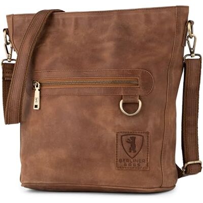 Berliner Bags Siena Mala de tiracolo de pele autêntica média para mulher com alça ajustável, compartimentos amplos e precisa removível, castanho Berliner Bags Siena Mala de tiracolo de pele autêntica média para mulher com alça ajustável, compartimentos amplos e precisa removível, castanho