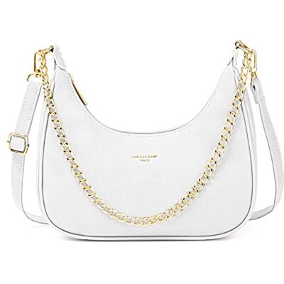 David Jones Mala de tiracolo mulher bolsa de couro PU rígida malas de mão Embague noite elegante Clutch Messenger Crossbody Bag Hobo, Branco, Tamanho único, Elegante David Jones Mala de tiracolo mulher bolsa de couro PU rígida malas de mão Embague noite elegante Clutch Messenger Crossbody Bag Hobo, Branco, Tamanho único, Elegante