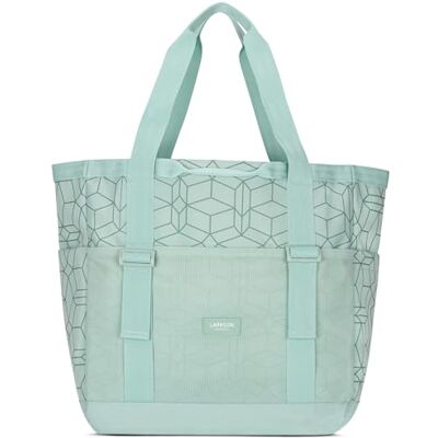 LARKSON Saco de praia mulher homem Smilla Tote Bag grande para férias, desportos, viagens bolsa Shopper com fecho de correr repelente de água, Menta estampada, Talla única LARKSON Saco de praia mulher homem Smilla Tote Bag grande para férias, desportos, viagens bolsa Shopper com fecho de correr repelente de água, Menta estampada, Talla única