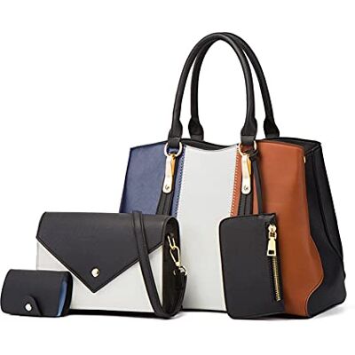 NICOLE & DORIS Malas de mulher 4 peças mala de mão cores contrastantes mala de tiracolo elegante Satchel carteira mala senhora tote grande malas de ombro NICOLE & DORIS Malas de mulher 4 peças mala de mão cores contrastantes mala de tiracolo elegante Satchel carteira mala senhora tote grande malas de ombro