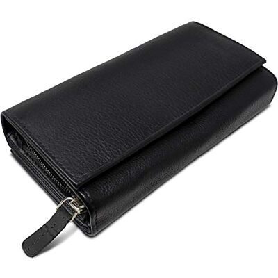 ROYALZ 'Orelia' Carteira de couro para mulher XXL, com grande bolso e muitos compartimentos, carteira com bloqueador RFID, porta-moedas de formato paisagem, Preto, Vintage ROYALZ 'Orelia' Carteira de couro para mulher XXL, com grande bolso e muitos compartimentos, carteira com bloqueador RFID, porta-moedas de formato paisagem, Preto, Vintage