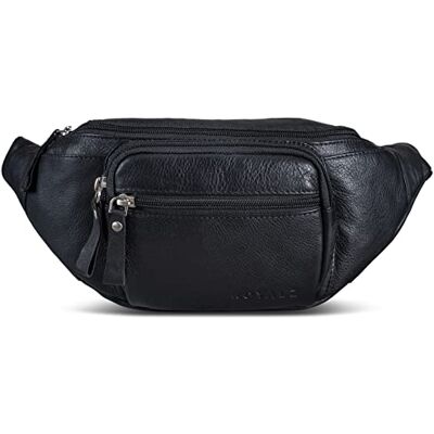 ROYALZ 'Alabama' Banana de couro vintage para homens e mulheres visual retro disponível em saco de peito e bolsa de ombro, preto, M ROYALZ 'Alabama' Banana de couro vintage para homens e mulheres visual retro disponível em saco de peito e bolsa de ombro, preto, M