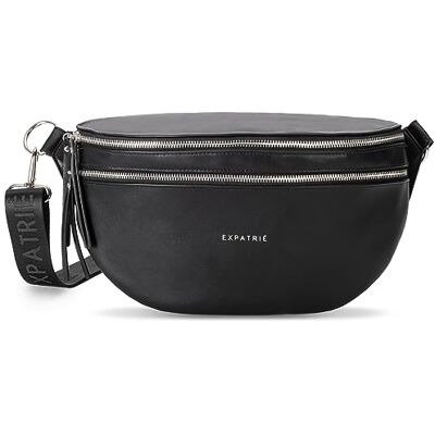 Expatrié Bolsa de cintura mulher preta Alice Large bolsa canguru de couro vegan para festivais, viagens e todos os dias bolsa de cintura elegante repelente de água Expatrié Bolsa de cintura mulher preta Alice Large bolsa canguru de couro vegan para festivais, viagens e todos os dias bolsa de cintura elegante repelente de água