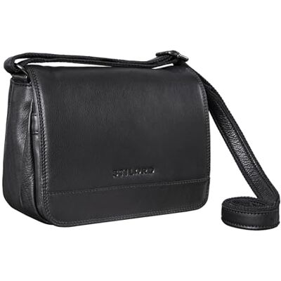 STILORD Elegante mala de mão couro pequeno bolsa tiracolo vintage mini crossbody bag para sair noite festa de couro autêntico cor: preto STILORD Elegante mala de mão couro pequeno bolsa tiracolo vintage mini crossbody bag para sair noite festa de couro autêntico cor: preto