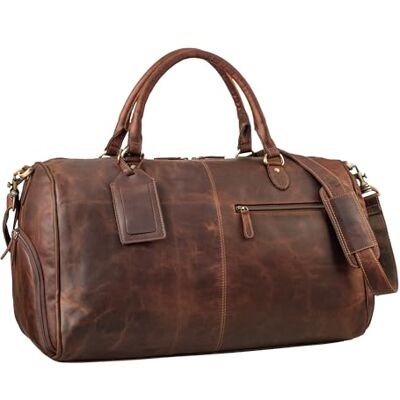 STILORD Bolsa de viagem em couro grande bagagem de mão mala de cabine mala de desporto Leather Duffle Bag mala de fim de semana para homens e mulheres cor: cognac castanho escuro STILORD Bolsa de viagem em couro grande bagagem de mão mala de cabine mala de desporto Leather Duffle Bag mala de fim de semana para homens e mulheres cor: cognac castanho escuro
