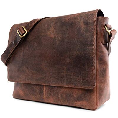 LEABAGS Mala de tiracolo para homens e mulheres mala de mensageiro com alça bolsa de couro genuíno para portátil de 15" mala de ombro mala de trabalho mala de transporte, Tamanho único LEABAGS Mala de tiracolo para homens e mulheres mala de mensageiro com alça bolsa de couro genuíno para portátil de 15" mala de ombro mala de trabalho mala de transporte, Tamanho único