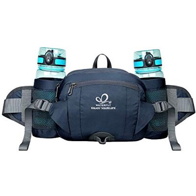 Waterfly Bolsa de cintura esportiva impermeável multifuncional com porta-garrafas para corrida, caminhadas e ciclismo para homem e mulher, Azul escuro Waterfly Bolsa de cintura esportiva impermeável multifuncional com porta-garrafas para corrida, caminhadas e ciclismo para homem e mulher, Azul escuro
