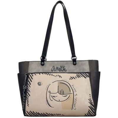 Anekke Bolsa com alça de mão Nature Koko para mulher fecho de correr e vários compartimentos, medidas 41 x 26 x 15 cm Anekke Bolsa com alça de mão Nature Koko para mulher fecho de correr e vários compartimentos, medidas 41 x 26 x 15 cm