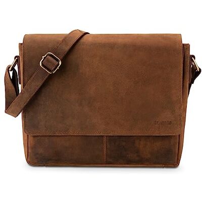 LEABAGS Bolsa de tiracolo para homens e mulheres bolsa para computador portátil de couro autêntico de 4" Mala de mensageiro com alça mala de ombro mala de mão de trabalho, Raposa, Tamanho LEABAGS Bolsa de tiracolo para homens e mulheres bolsa para computador portátil de couro autêntico de 4" Mala de mensageiro com alça mala de ombro mala de mão de trabalho, Raposa, Tamanho