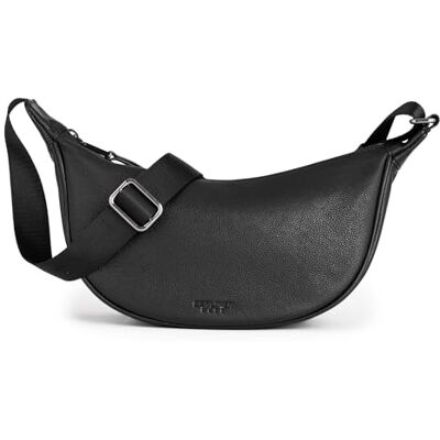 Berliner Bags Luna bolsa de pele curtida vegetal para mulher, bolsa de ombro de couro com design em meia lua, alça ajustável e forro de algodão, Preto Berliner Bags Luna bolsa de pele curtida vegetal para mulher, bolsa de ombro de couro com design em meia lua, alça ajustável e forro de algodão, Preto