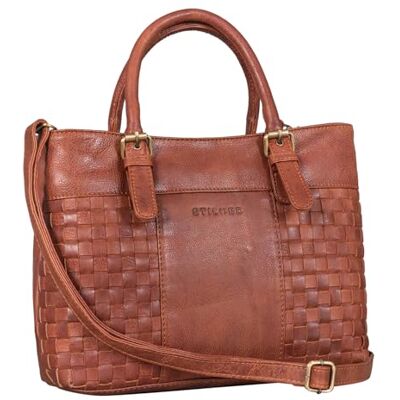 STILORD Moderno mala de pele mulher com aparência trançada mala tiracolo para senhoras Tote Bag mala de mão couro autêntico cor: arrona castanho STILORD Moderno mala de pele mulher com aparência trançada mala tiracolo para senhoras Tote Bag mala de mão couro autêntico cor: arrona castanho