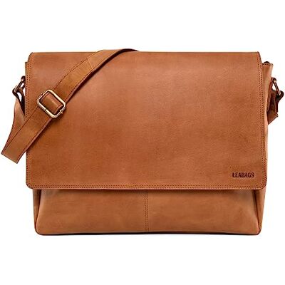 LEABAGS Bolsa para homens e mulheres Bolsa para portátil de 15" couro genuíno mala de tiracolo com alça de ombro mala de mensageiro mala de trabalho mala de professor castanho claro natural LEABAGS Bolsa para homens e mulheres Bolsa para portátil de 15" couro genuíno mala de tiracolo com alça de ombro mala de mensageiro mala de trabalho mala de professor castanho claro natural