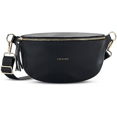 Expatrié Bolsa de cintura mulher Alice Medium bolsa canguru de couro vegan para festivais, viagens e todos os dias bolsa de cintura elegante repelente de água, Preto, Tamanho único Expatrié Bolsa de cintura mulher Alice Medium bolsa canguru de couro vegan para festivais, viagens e todos os dias bolsa de cintura elegante repelente de água, Preto, Tamanho único